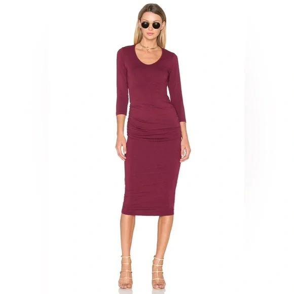 MICHAEL STARS NWT LYCRA RUCHED MIDI DRESS - Picture 2 of 6